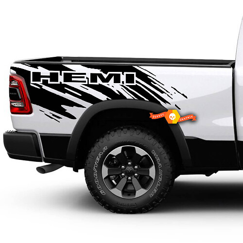 HEMI Splash Grunge Bed Side Vinyl Decal Graphic voor Dodge Ram