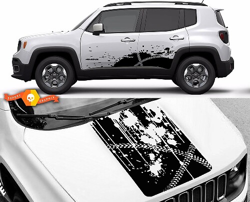 Mountainbike Splash Side- en Motordek Vinyl Decal Kit voor Jeep Renegade