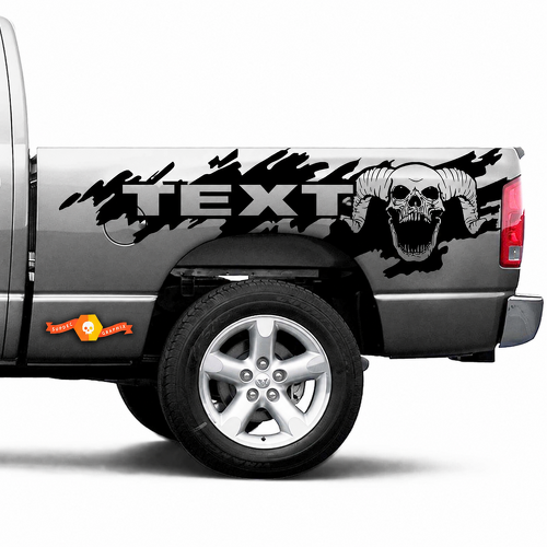 Horned Skull Aangepaste Tekst Modder Spatbord Bedkant Vinyl Decal Sticker voor Dodge Ram 2500