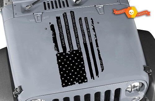 Tweede Amendement Versleten Amerikaanse Vlag Motorkap Vinyl Sticker voor Jeep Wrangler