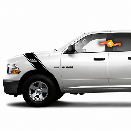 Aangepaste Tekst Powered Hash 2-Streep Truck Graphics Vinyl Decal Sticker Kit voor Dodge Ram