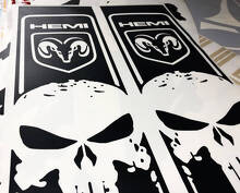 Punisher Skull Hemi Stijl Bedside Strepen Vinyl Decal voor Dodge Ram 1500-3500_2