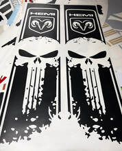 Punisher Skull Hemi Stijl Bedside Strepen Vinyl Decal voor Dodge Ram 1500-3500_3