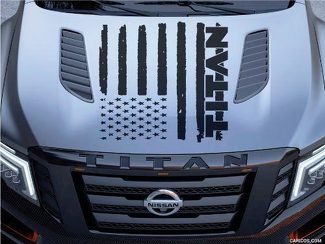 Nissan Titan Logo Hood Truck Vinyl Decal Graphic Distressed American Flag Pickup