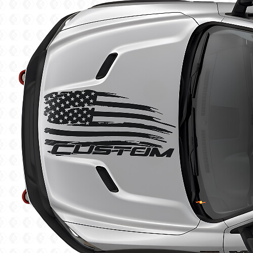 Verweerde Amerikaanse Vlag & Tekst Motordeksel Vinyl Sticker voor Dodge Ram