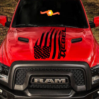 Verontruste Amerikaanse vlag Dodge Ram Rebel Hood Logo Truck Vinyl Decal Graphic