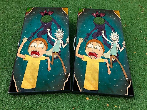 Rick and Morty Geïnspireerde Cornhole Board Vinyl Wrap Decal Set van 2