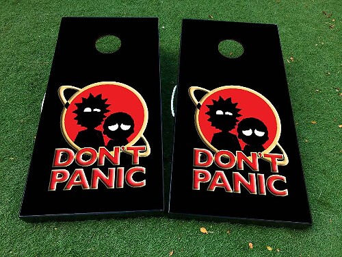 Niet Panikeren Rick and Morty Geïnspireerde Cornhole Board Vinyl Wrap Decal Set