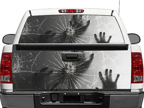 Handen Achter Gebroken Glas Achterruit of Achterklep Vinyl Sticker voor Pickup Truck SUV