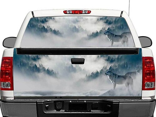 Wolf in Mountains Achterruit- of Achterklep Vinyl Sticker voor Vrachtwagens