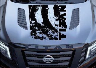 Verontruste Amerikaanse vlag Nissan Titan Logo Hood Truck Vinyl Decal Graphic Pickup