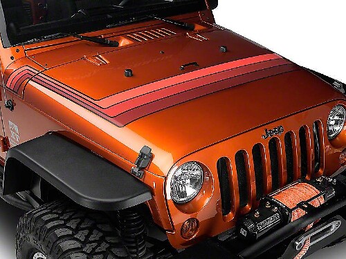 Kapstrepen in retrostijl - oranje Past op Jeep Wrangler JK-modellen van 2007-2018