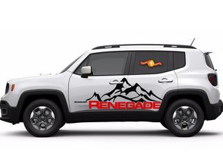 2 kleuren Jeep Renegade berglogo deur grafische vinyl sticker zijkant SUV