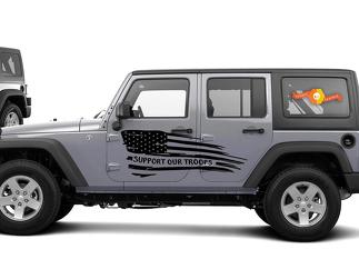 Steun onze troepen golvende vlag grafische sticker zijlichaam past op Jeep Wrangler USA