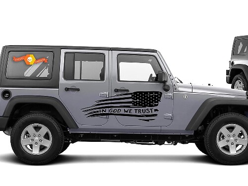 In God We Trust Verweerd USA Vlag Zijlichaam Decal Kit voor Jeep Wrangler JKU
