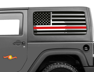 Red Line 2 Door Jeep Hardtop Flag Decal USA American Wrangler Brandweerman JK