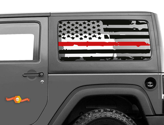 Past op JK Jeep Hardtop Flag Decal - Distressed Firefighter USA Wrangler Window