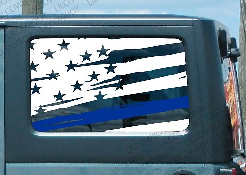 Versleten Blauwe Lijn Vlag Zij Vinyl Stickers Decal 2 voor Jeep Politie Levens Tellen