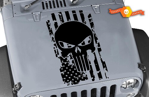 Versleten USAFlag Punisher Skull Kap Vinyl Sticker voor Jeep Wrangler