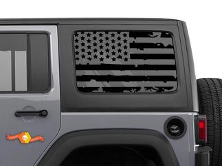 2x Jeep Hardtop Flag Decal Distressed versleten USA American Wrangler JKU Window