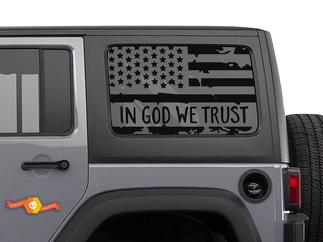2x Jeep Hardtop Flag Sticker - In GOD We Trust - USA American Wrangler Window