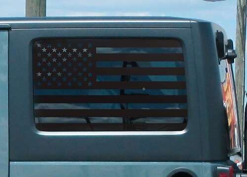 Vinylsticker met Amerikaanse vlag voor de achterzijruit van Jeep Wrangler