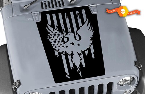 Versleten Amerikaanse vlag adelaar motorkap vinyl decal sticker voor Jeep Wrangler 2007-2017