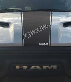 Dodge Ram Rebel Hemi 5.7 L vinyl sticker sticker motorkap racestreep, fabrieksstijl