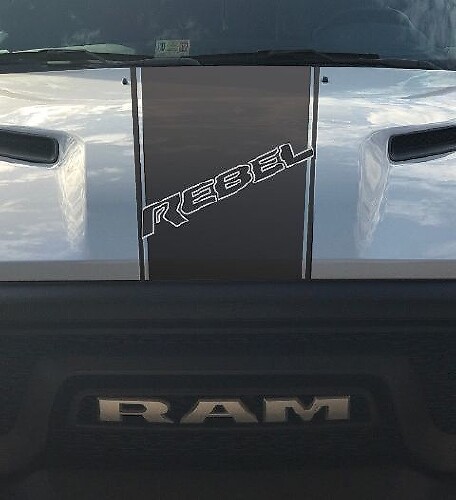 Rebel 5.7L Motorkap Racing Stripe Vinyl Decal Sticker 2 voor Dodge Ram (Fabrieksstijl)