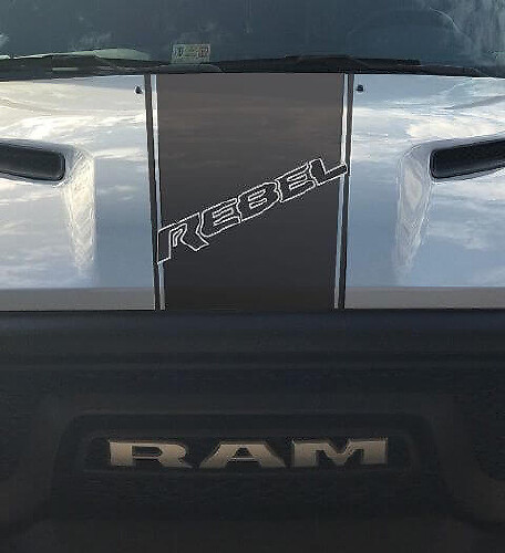 Rebel 5.7L Motorkap Racing Stripe Vinyl Decal Sticker voor Dodge Ram (Fabrieksstijl)