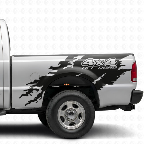 4x4 Off Road Torn Splash Bedside Vinyl Decal Sticker voor Ford F-250 1999-2006