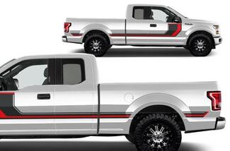 Ford F-150 (2015-2017) Supercab 6.5 Bed Aangepaste Vinyl Decal Wrap Kit - Rally Strepen 2
