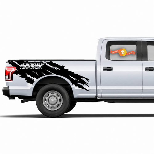 4X4 Off Road Torn Wrap Bedside Vinyl Decal Sticker voor Ford F-150 2015-2017