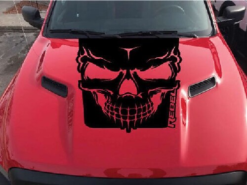 Skull & Rebel Lettering Motorkap Vinyl Decal Sticker voor RAM 1500 Rebel 2015-2017