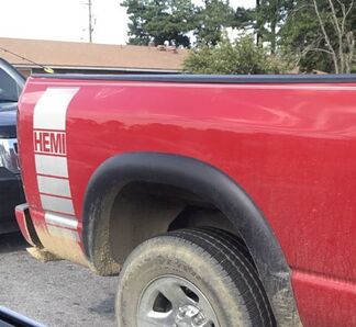 Truck vinyl sticker racestreep Dodge Ram achterbed Hemi Mopar-logo aan beide zijden