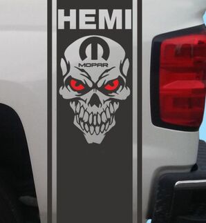Dodge Ram HEMI Mopar schedel achterbed vinyl sticker strepen vrachtwagen graphics
