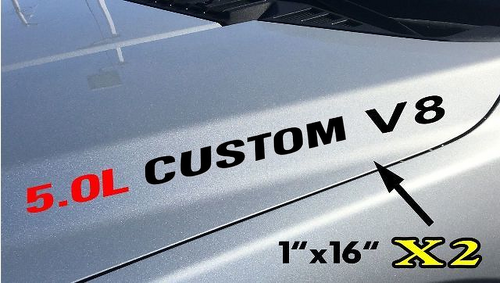 5.0L CUSTOM V8 Motorkaplettering Vinyl Decal Set voor Musclecar truck Boss Musclecarmodel (Coyote V8)