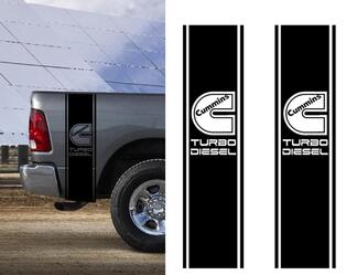 2x STICKERS VOOR Ram Truck CUMMINS TURBO DIESEL Bed 2 STRIPE KIT Vinyl Sticker