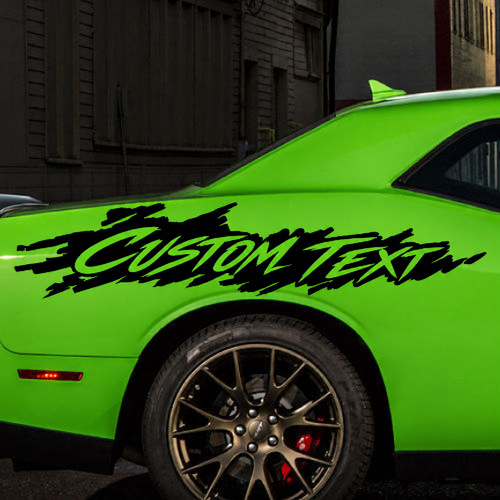 CUSTOM TEXT Cursive Grunge Splash Pair Achterspatbord Vinylsticker voor Dodge Challenger