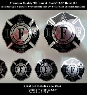 IAFF Firefighter Decals SET Chroom Zilver Zwart Premium Kwaliteit 0090