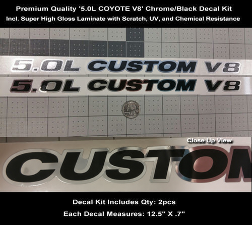 5.0L CUSTOM V8 Chrome Motorkap Scoops Vinyl Decal Kit voor Musclecar Musclecarmodel (Coyote V8)