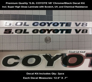 5.0L Ford Mustang Coyote Chrome Sticker Kit 2 stuks Hood Scoop 12.5
