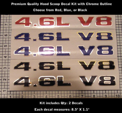 4.6L V8 Chrome Outline Motorkap Scoop Vinyl Decal Set voor Musclecar Musclecarmodel GT