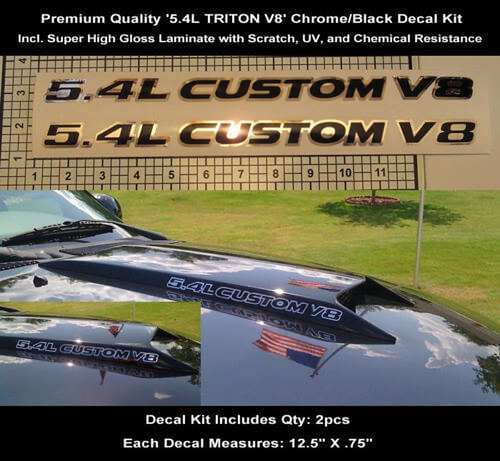 5.4L CUSTOM V8 Chrome Zwarte Motorkap Luchtinlaat Vinyl Decal Kit voor Musclecar F-150 F-250 (Triton V8)