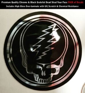 Grateful Dead Steal Your Face Chrome & Black PAIR of Decals 2 Inch SHINY 0184
