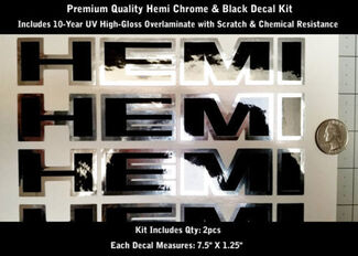 Hemi Truck Hood Scoop Fender Decal Kit 2st Chroom & Zwart 7.5