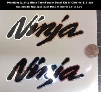Ninja stickerset 2 stuks chroom en zwart voor tank of spatbord 5,5