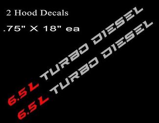 (2) 6.5L TURBO DIESEL Motorkap Decals Stickers Chevy Silverado GMC Sierra RD/SLV