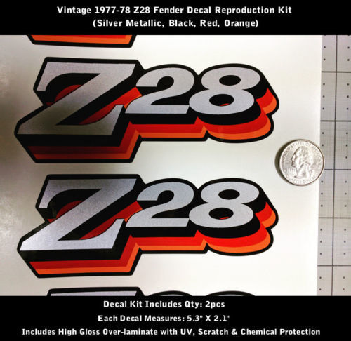 Z28 Camaro Sticker Decal Kit 2 stuks Spatbord 1977 1978 Vintage Rood Oranje 5.3 