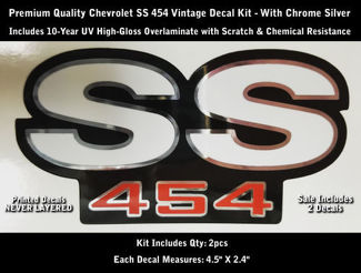 SS 454 stickerset 2 stuks Camaro Chevrolet Chrome contouren 4.5